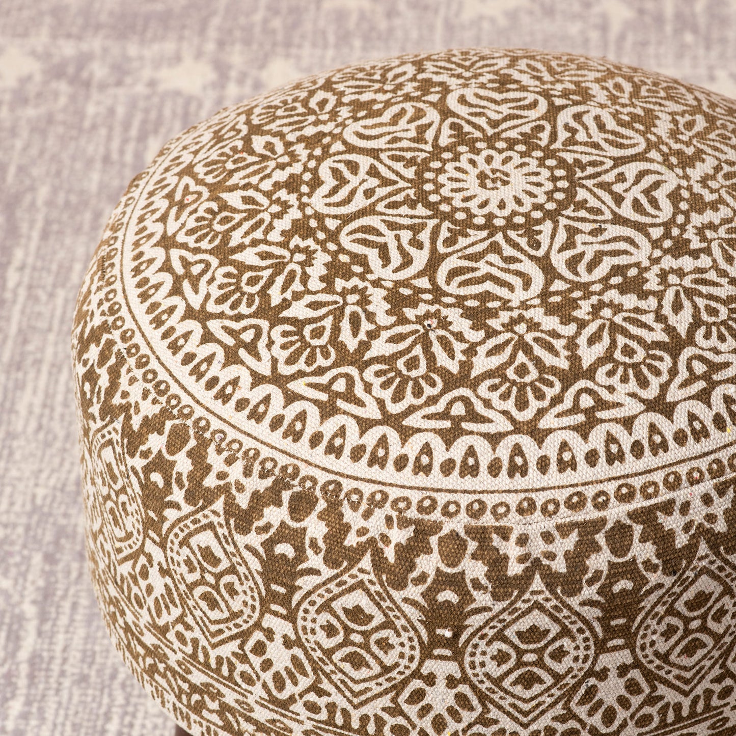 Mandala Fabric Wooden Ottoman in Yellow Color