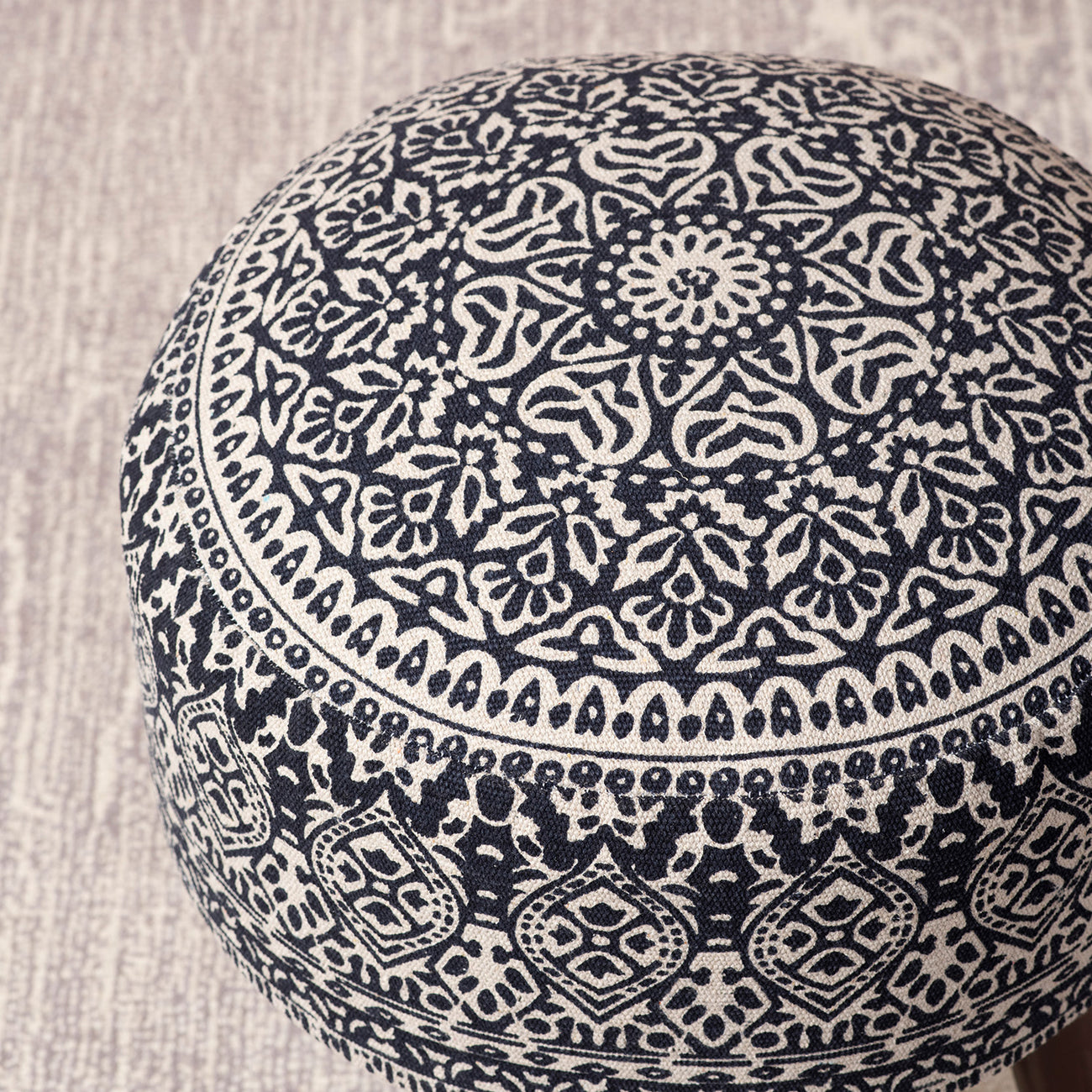 Mandala Fabric Wooden Ottoman in Blue Color