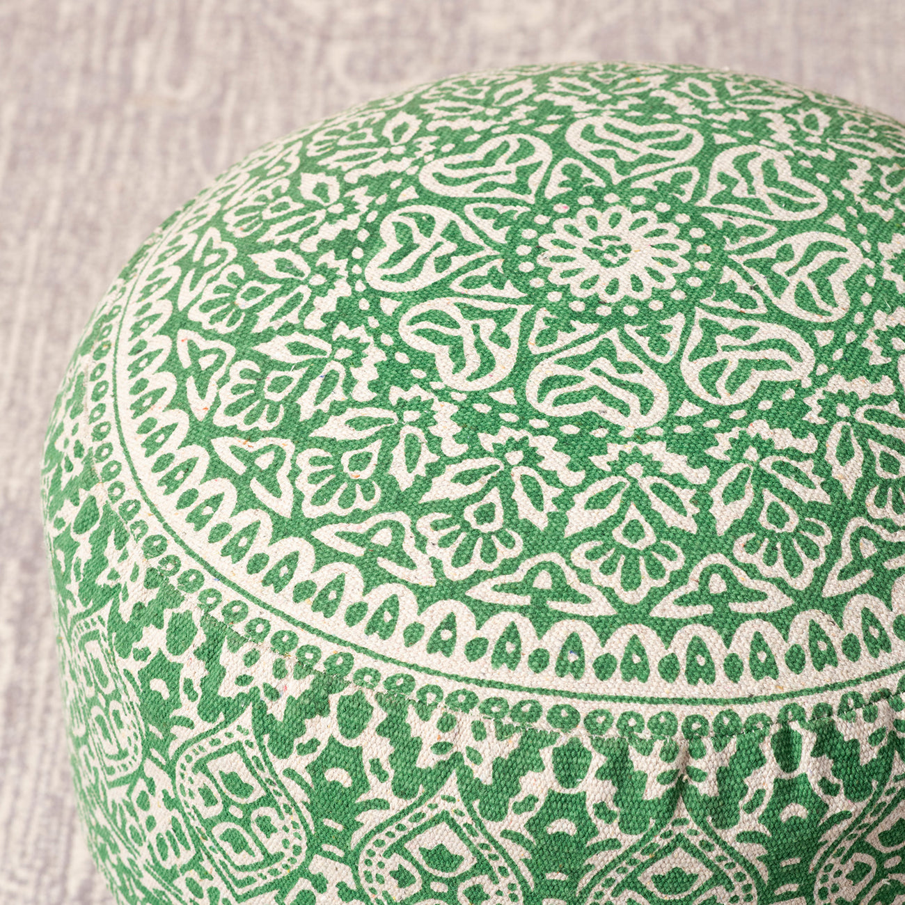 Mandala Fabric Wooden Ottoman in Green Color Set of 2