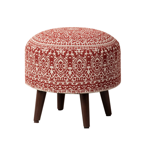 Mandala Fabric Wooden Ottoman in Red Color Set of 2