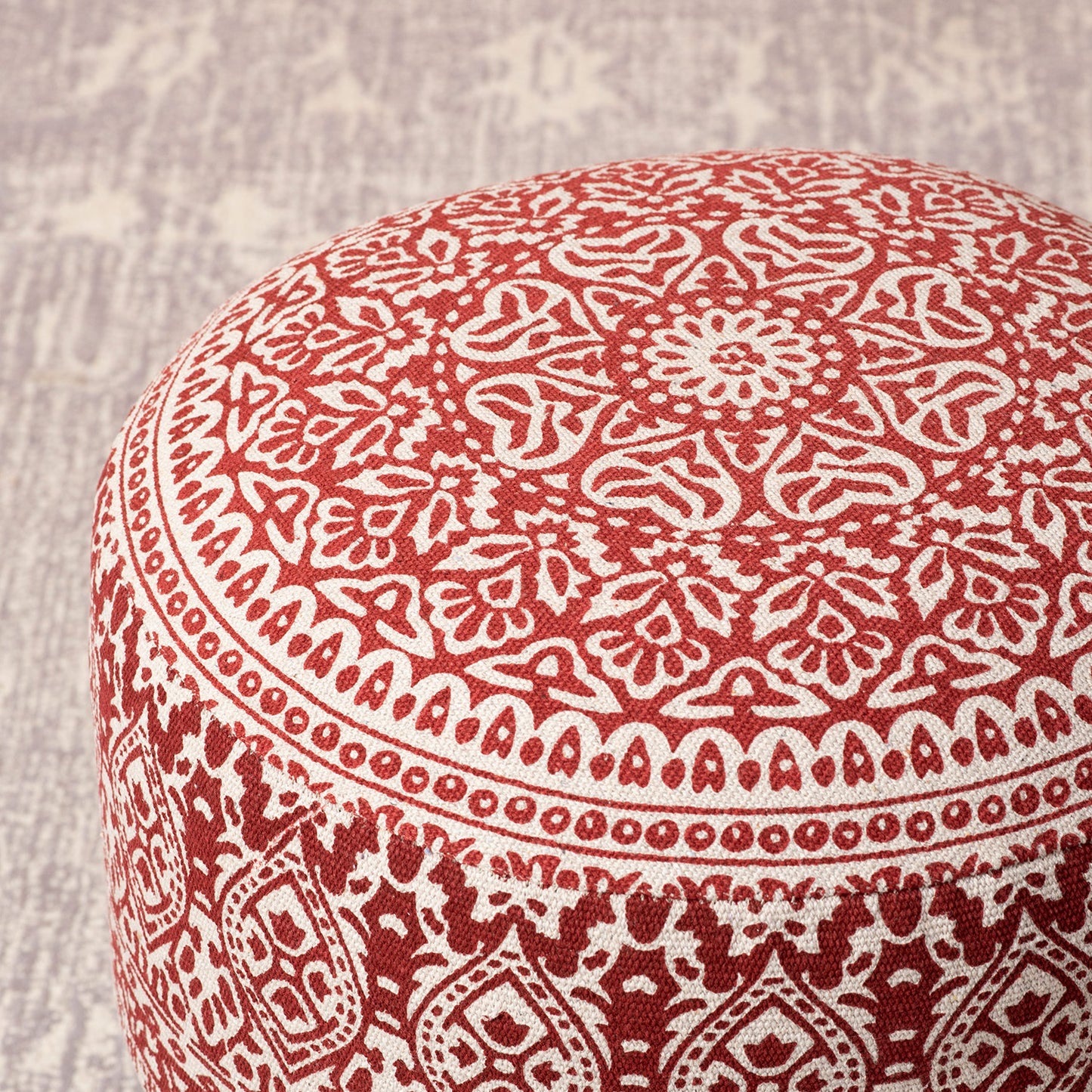 Mandala Fabric Wooden Ottoman in Red Color Set of 2