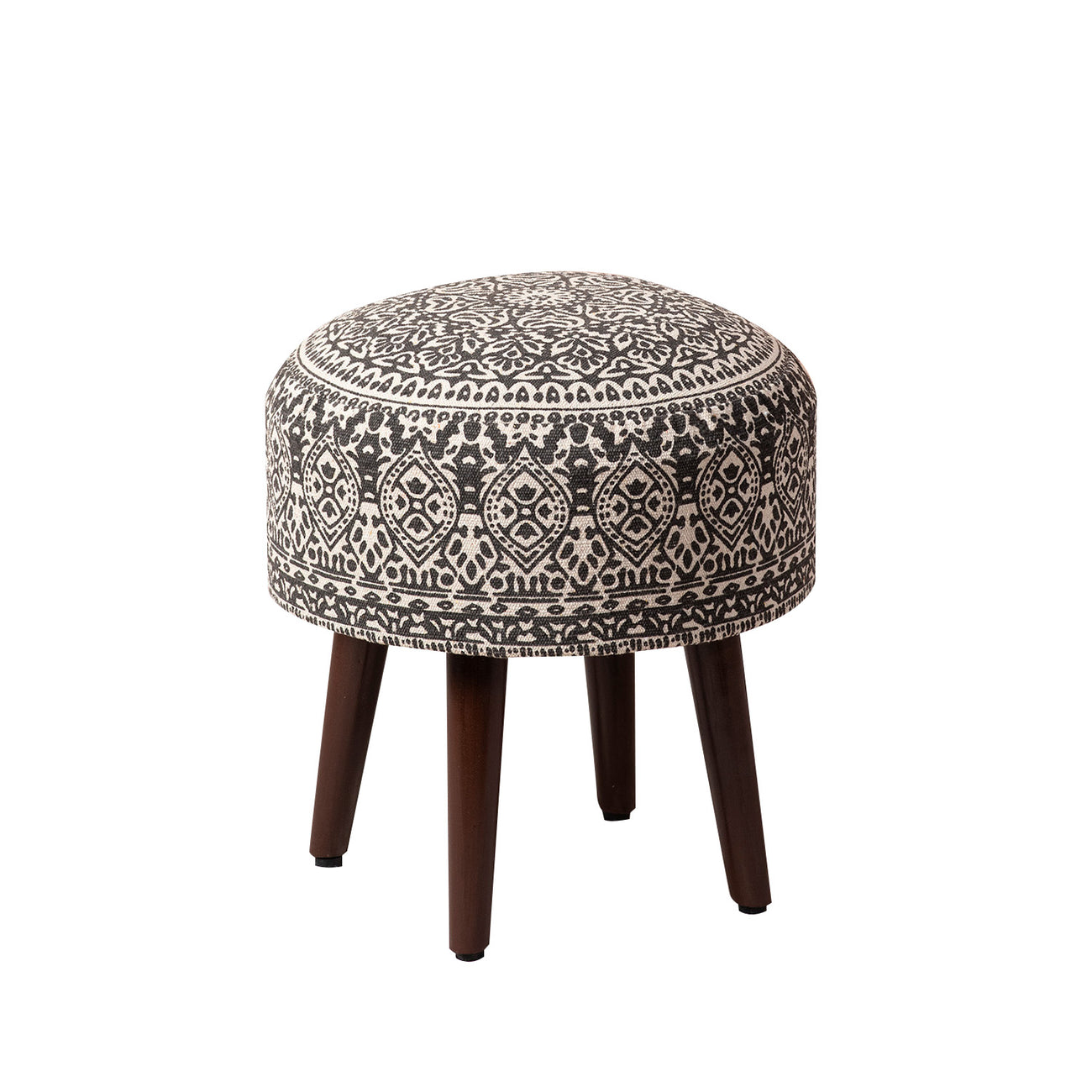 Botanic Fabric Wooden Ottoman in Grey Color Set of 2