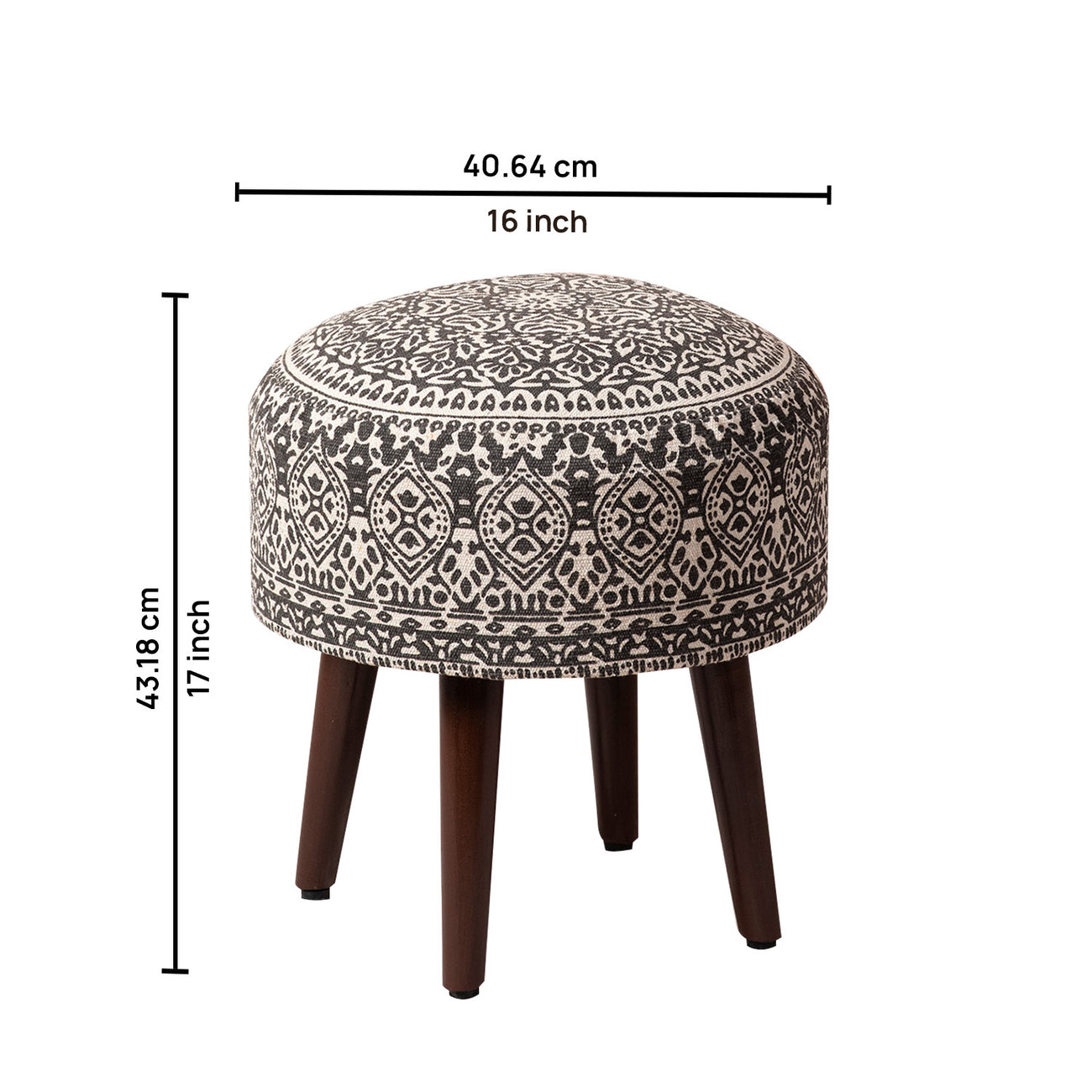 Botanic Fabric Wooden Ottoman in Grey Color Set of 2