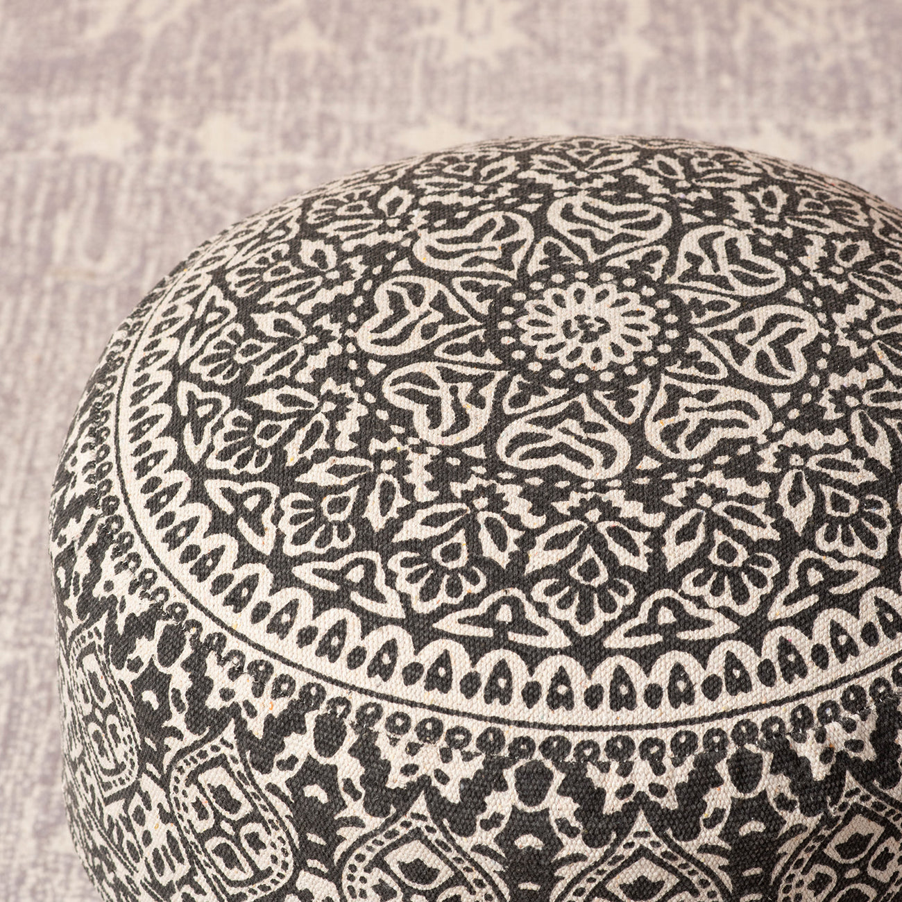 Botanic Fabric Wooden Ottoman in Grey Color Set of 2