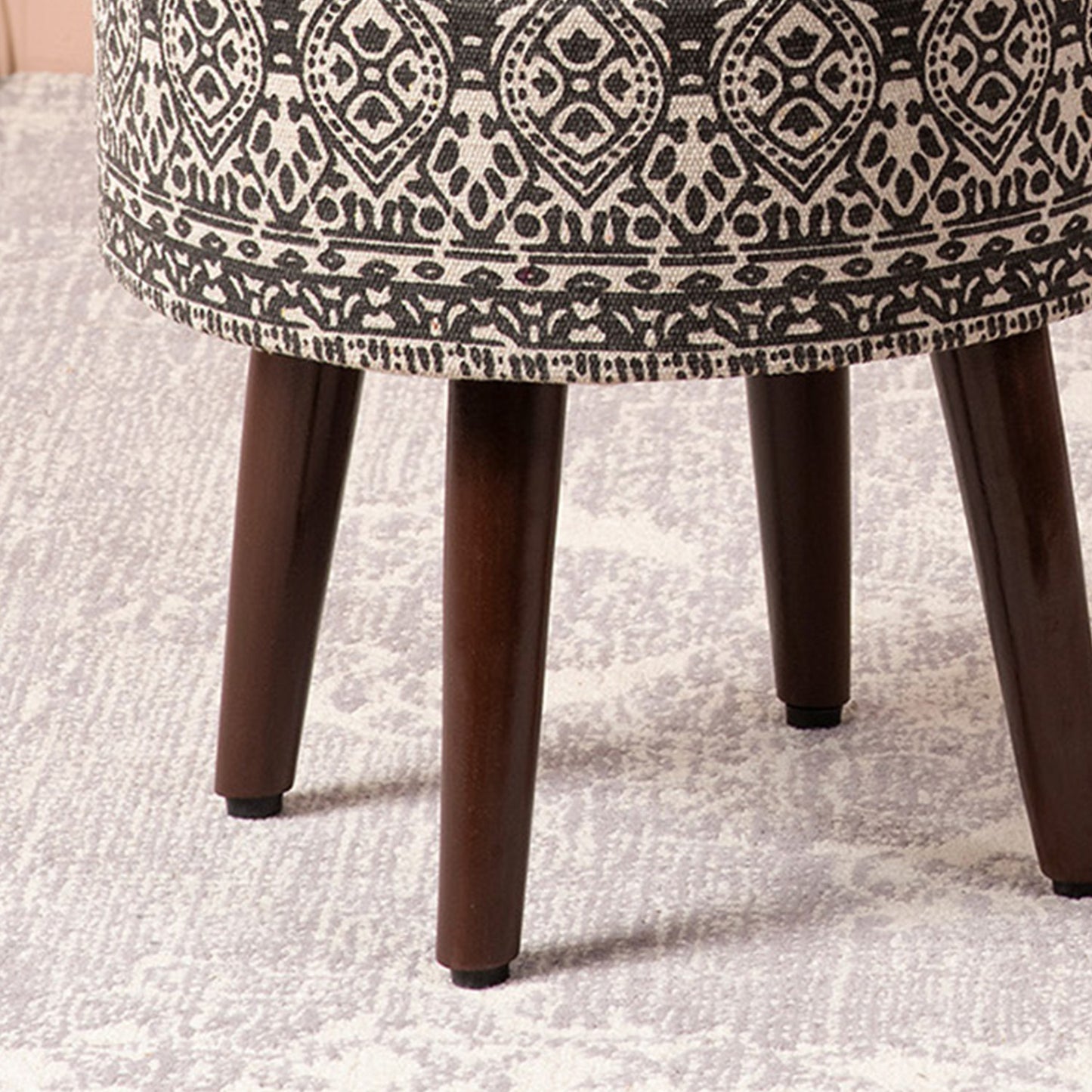 Botanic Fabric Wooden Ottoman in Grey Color