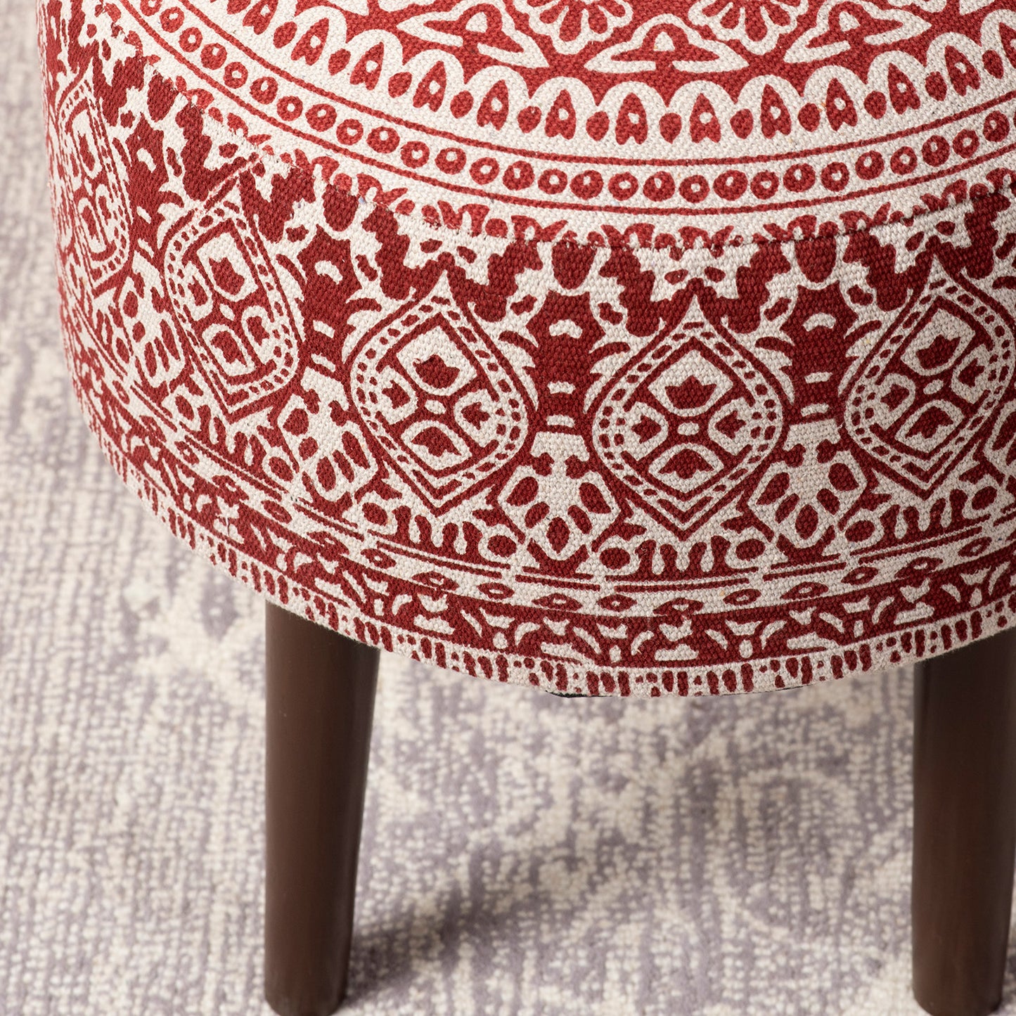 Botanic Fabric Wooden Ottoman in Red Color