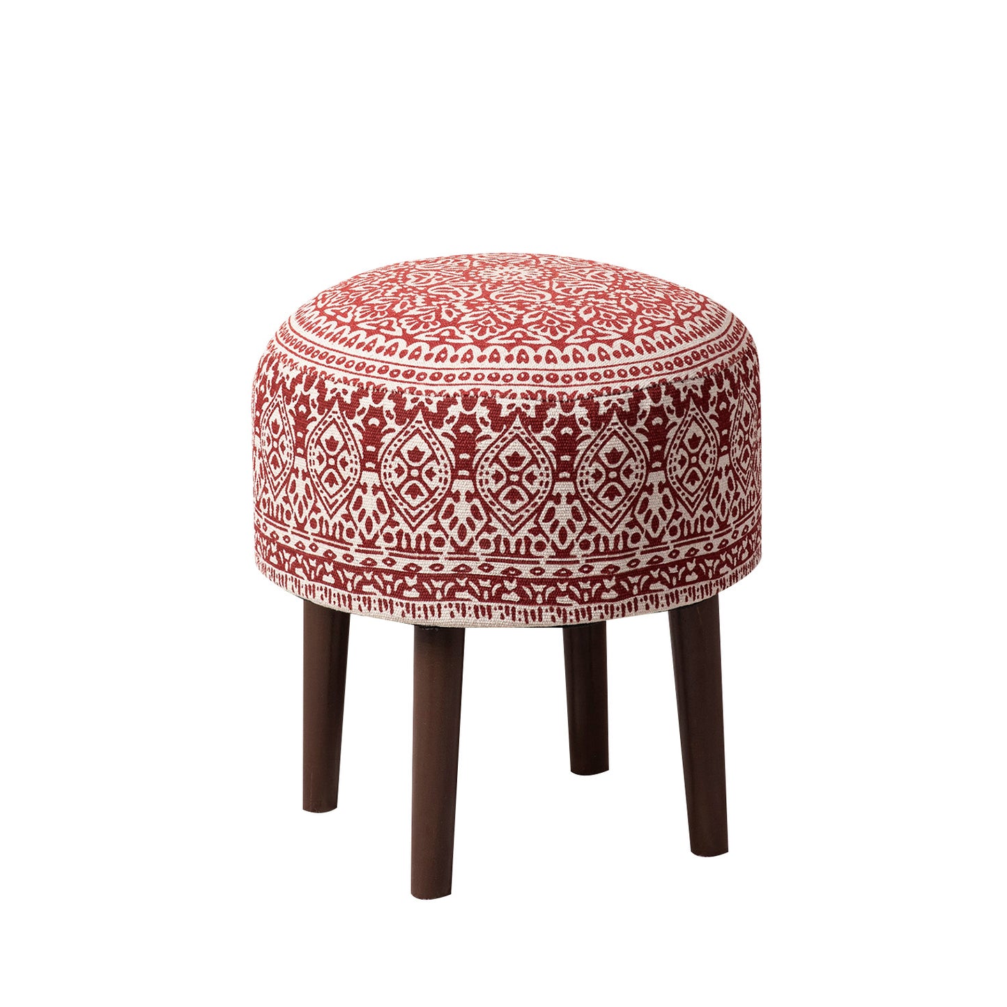 Botanic Fabric Wooden Ottoman in Red Color