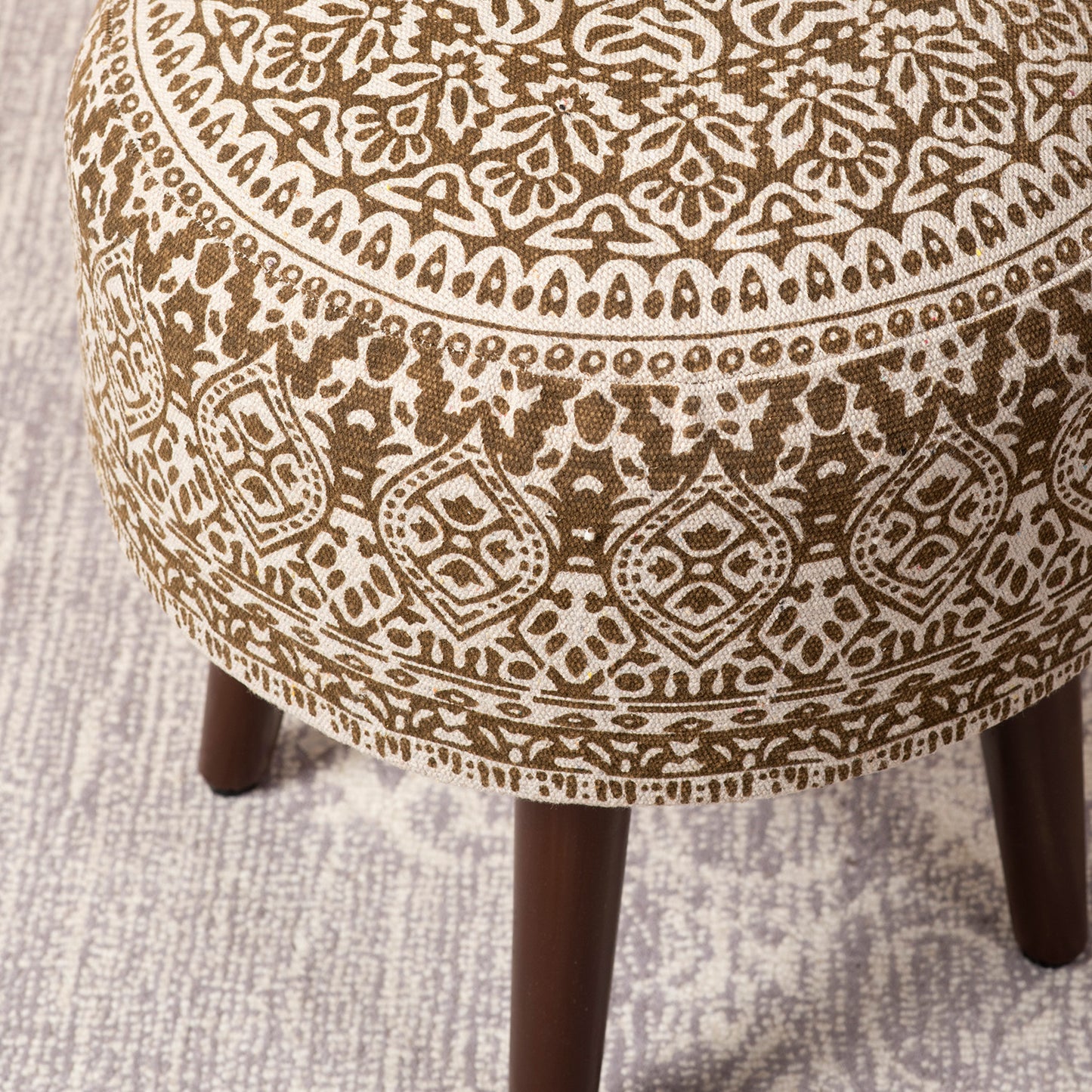 Botanic Fabric Wooden Ottoman in Yellow Color