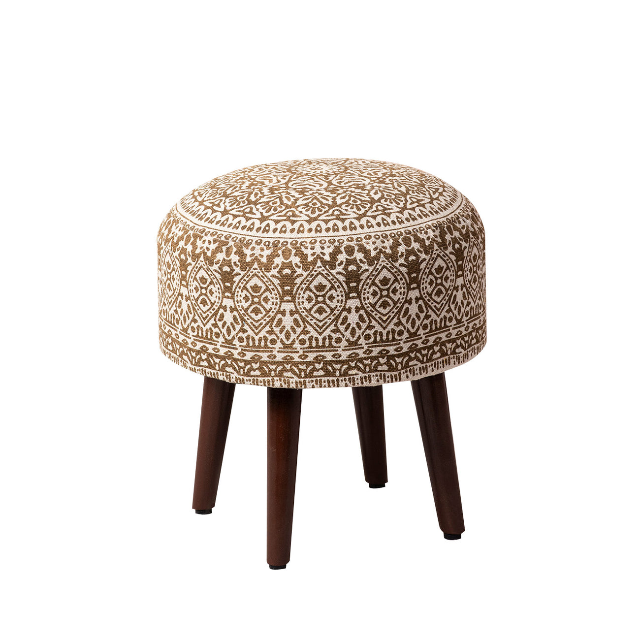 Botanic Fabric Wooden Ottoman in Yellow Color