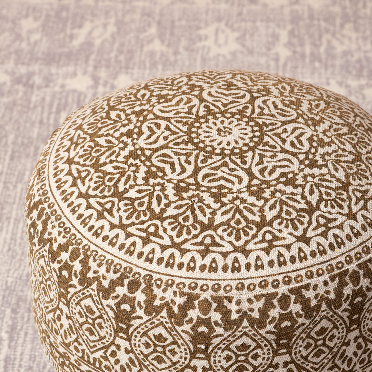 Botanic Fabric Wooden Ottoman in Yellow Color