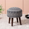 Botanic Fabric Wooden Ottoman in Blue Color