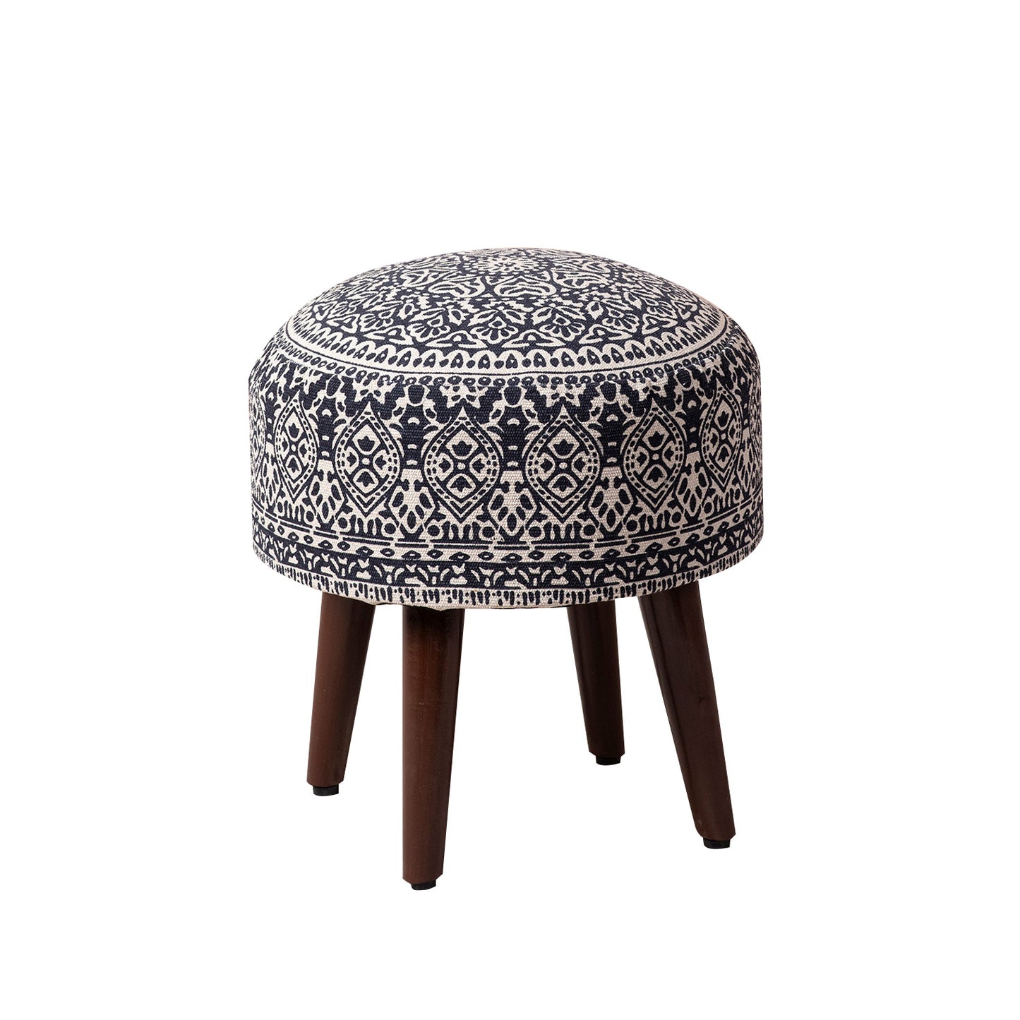 Botanic Fabric Wooden Ottoman in Blue Color