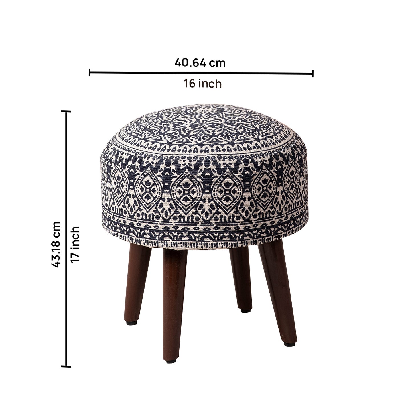 Botanic Fabric Wooden Ottoman in Blue Color