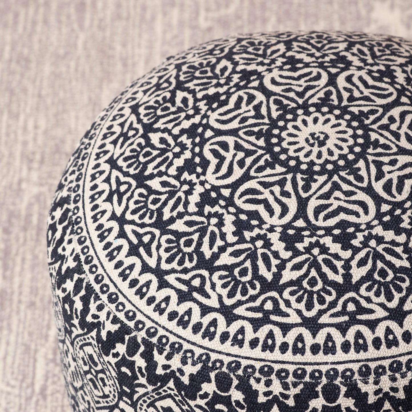 Botanic Fabric Wooden Ottoman in Blue Color