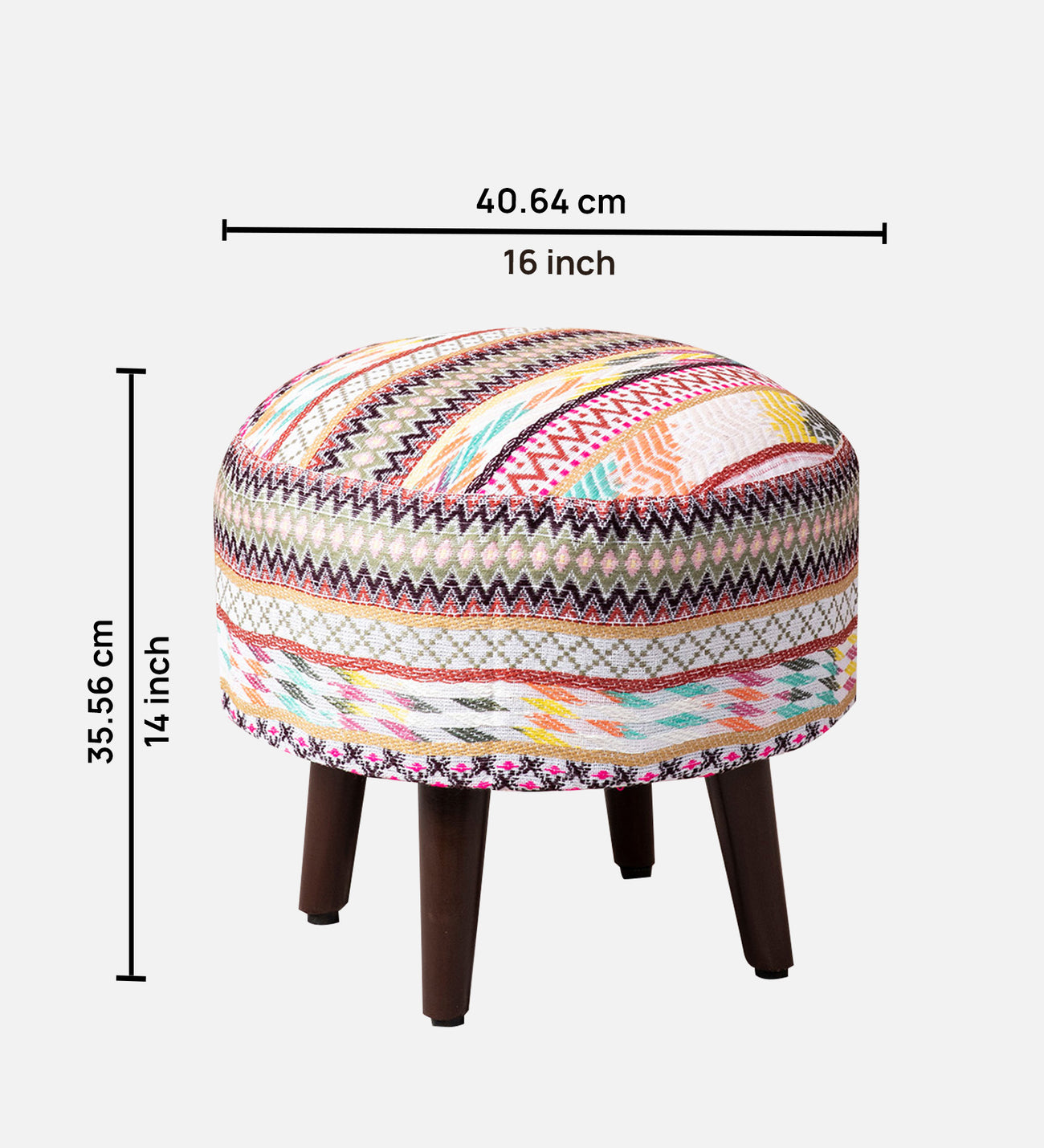 Hues Jacquard Wooden Ottoman in Multicolor Set of 2