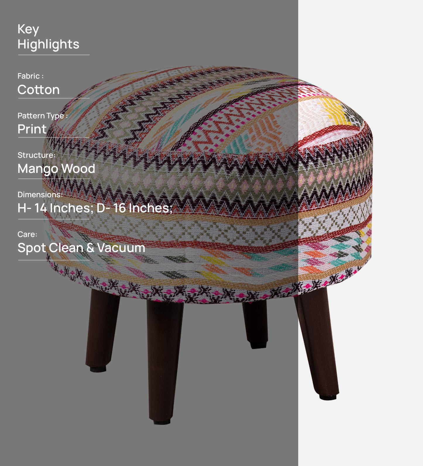 Hues Jacquard Wooden Ottoman in Multicolor Set of 2