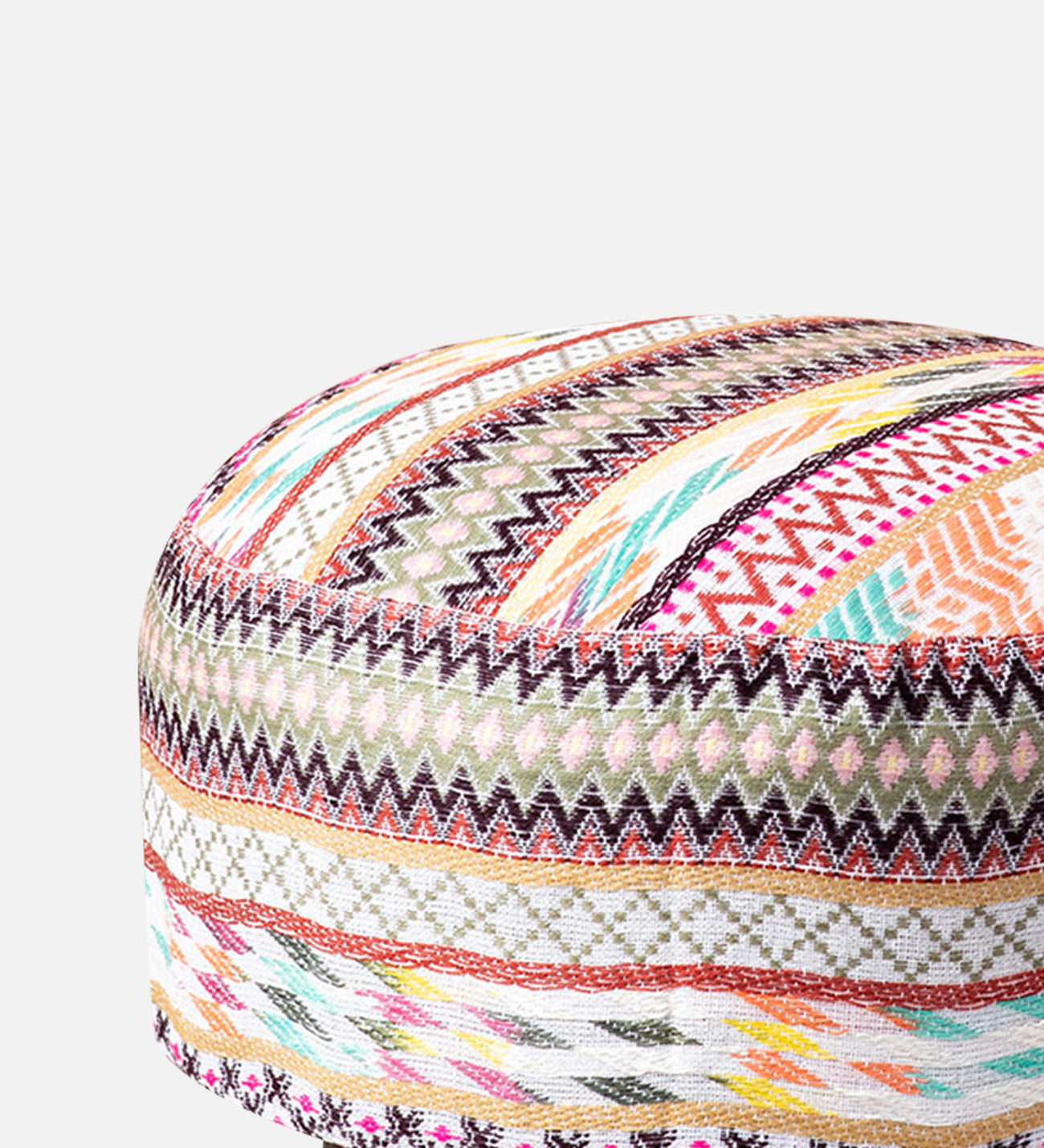 Hues Jacquard Wooden Ottoman in Multicolor Set of 2