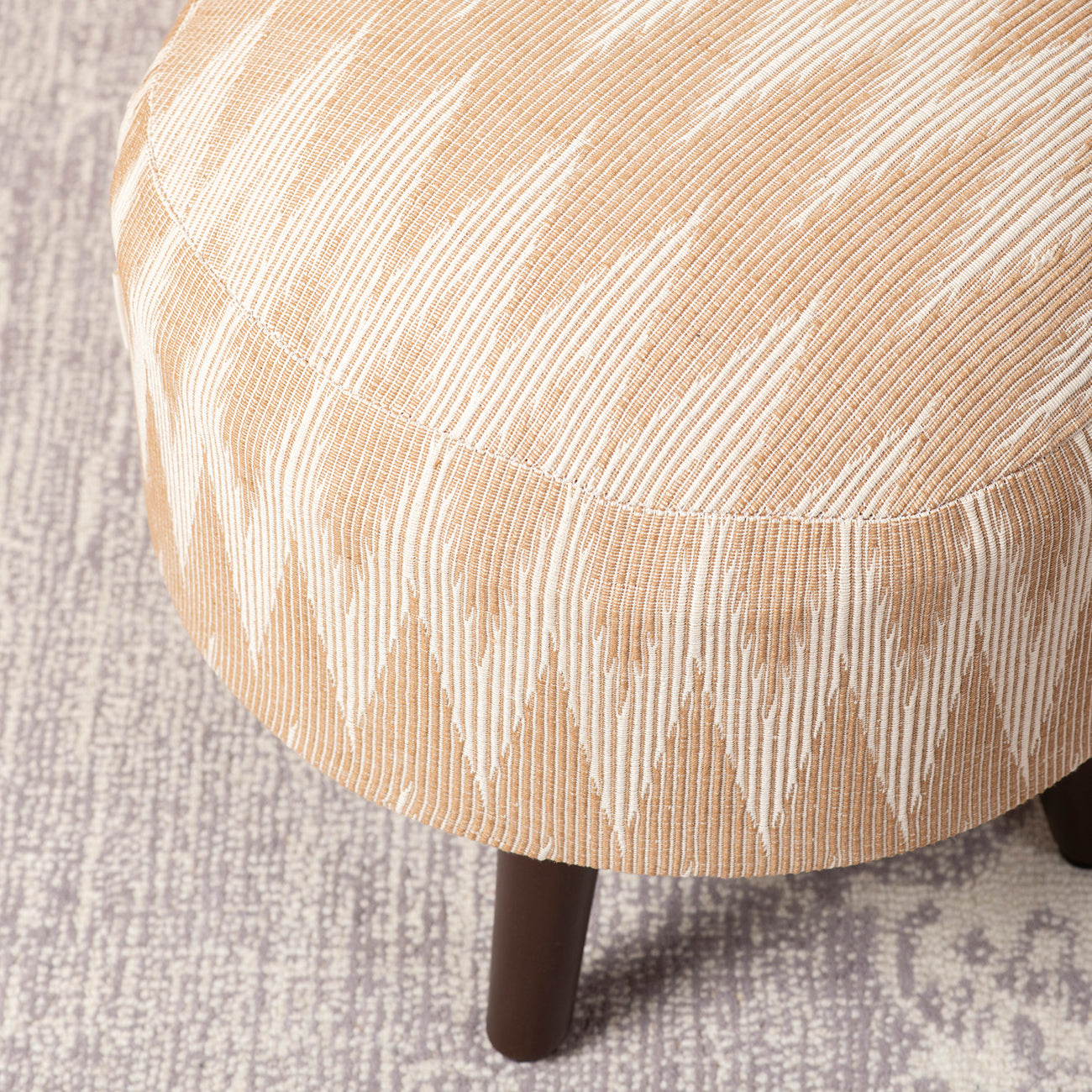 Beige Jacquard Wooden Ottoman Set of 2