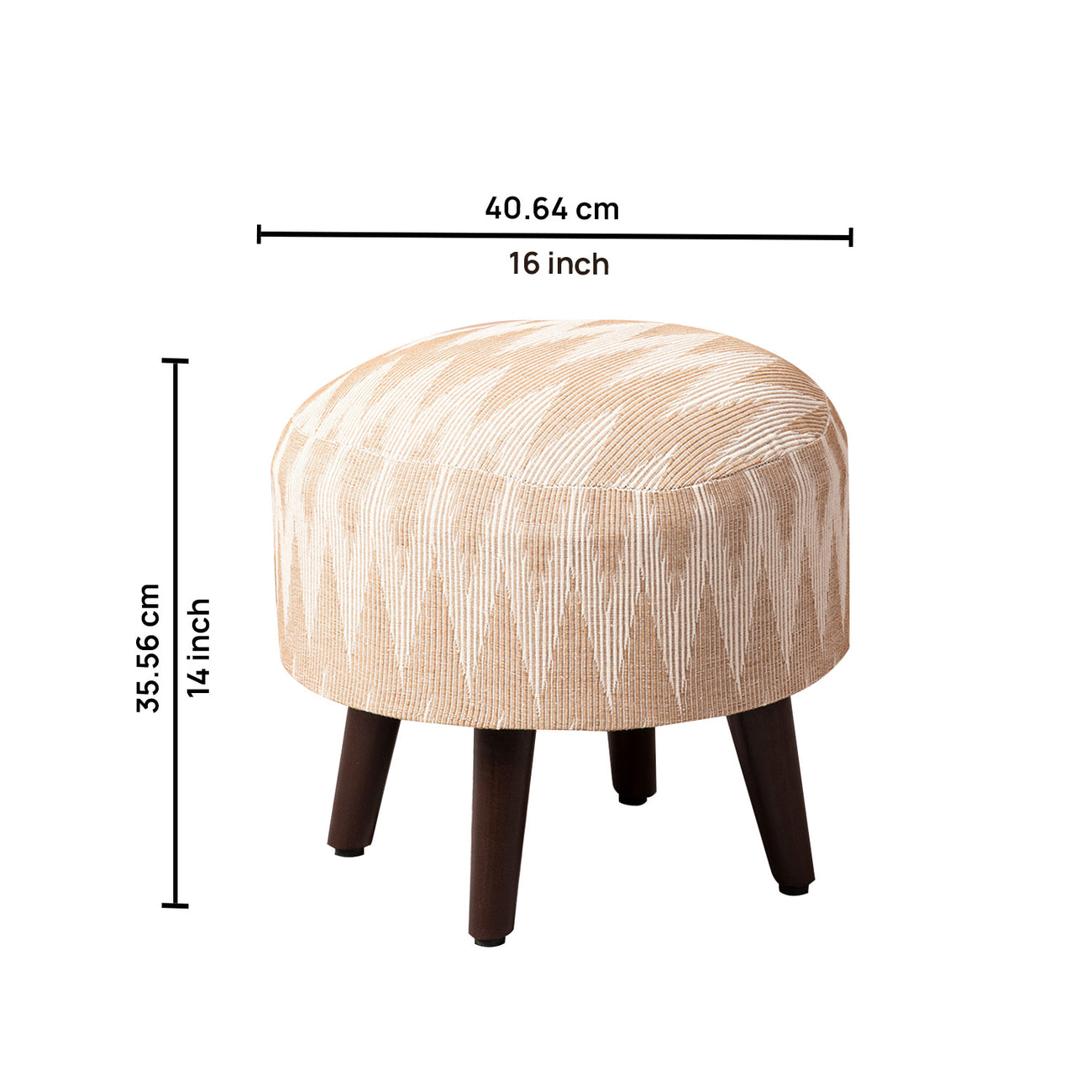 Crest Jacquard Wooden Ottoman in Beige Color