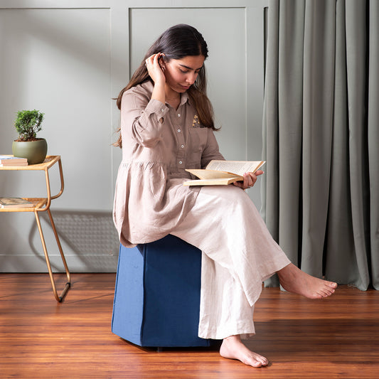 Prism Blue Pouf Ottoman