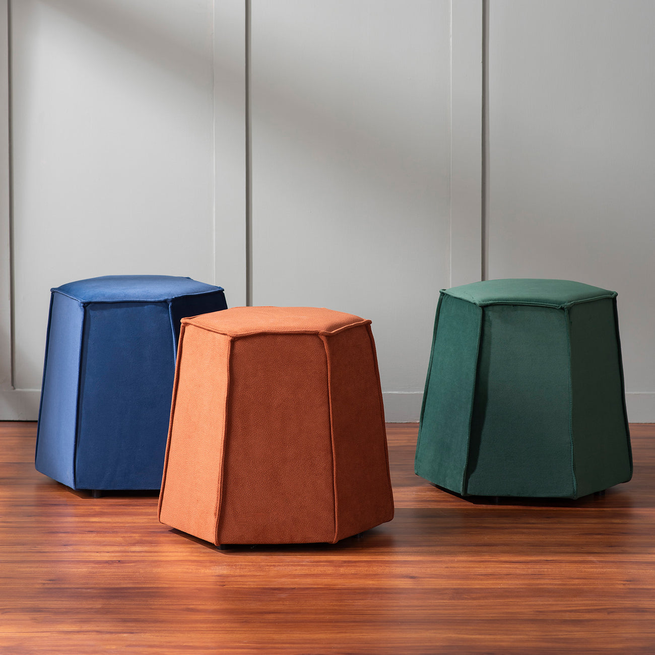 Prism Orange Pouf Ottoman Set Of 2