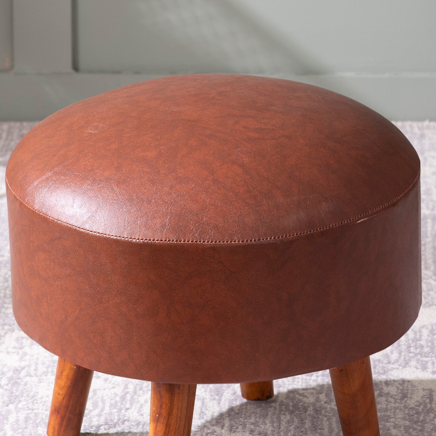 Brick Tan Faux Leather Ottoman