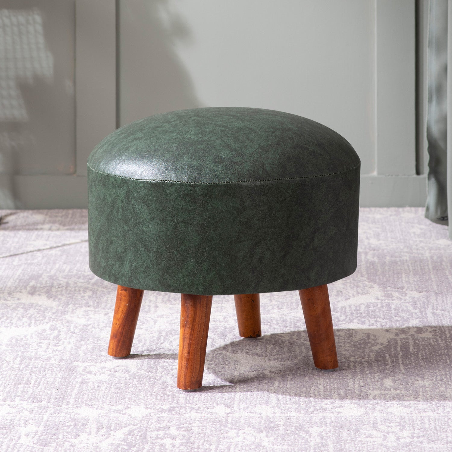 Brick Forest Green Faux Leather Ottoman