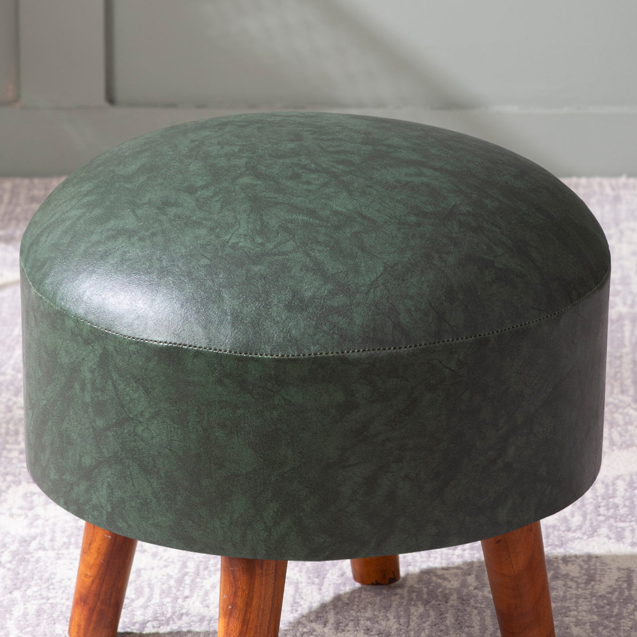 Brick Forest Green Faux Leather Ottoman