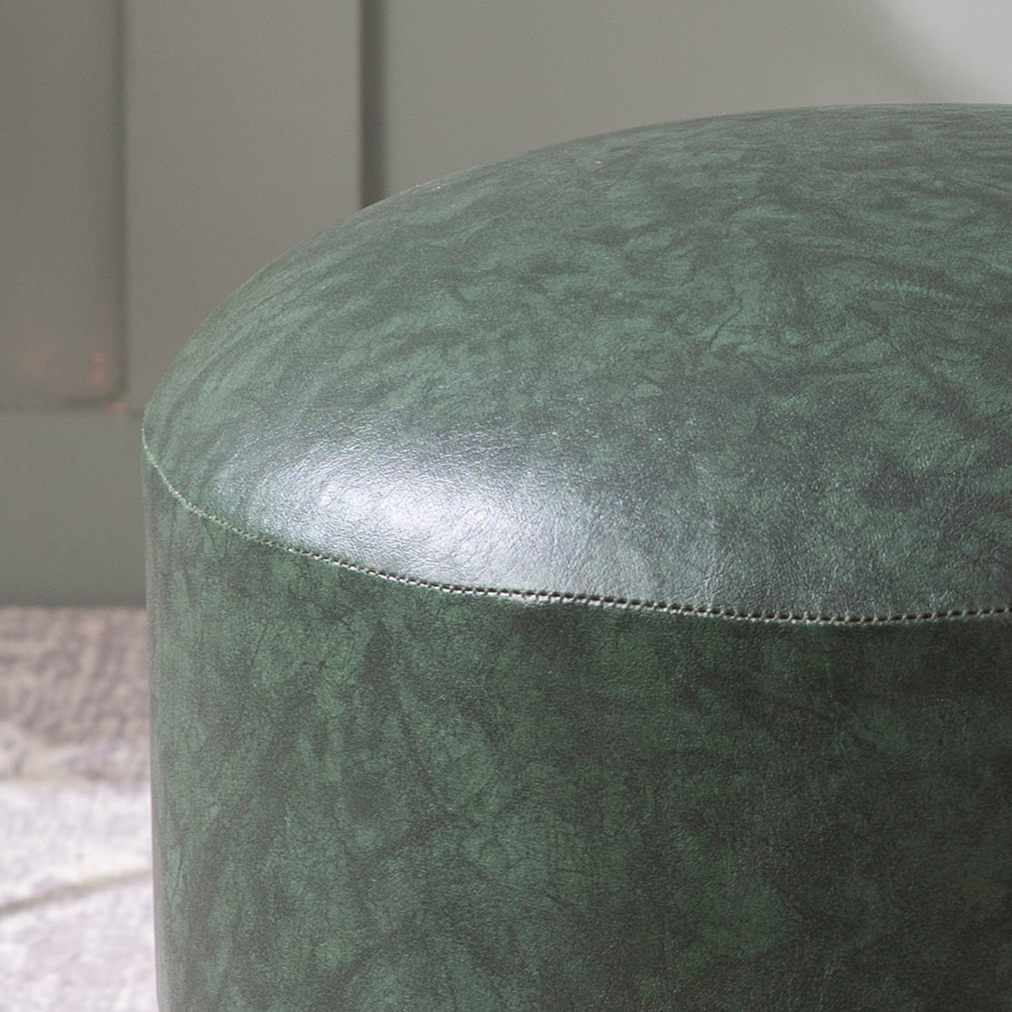 Brick Forest Green Faux Leather Ottoman