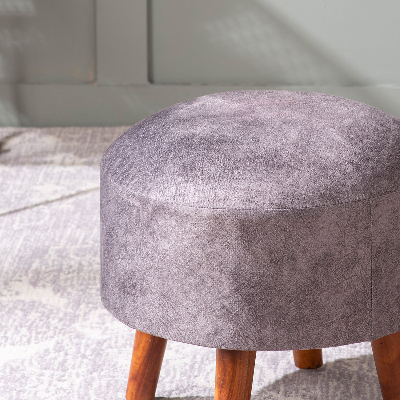 Brick Grey Faux Leather Ottoman