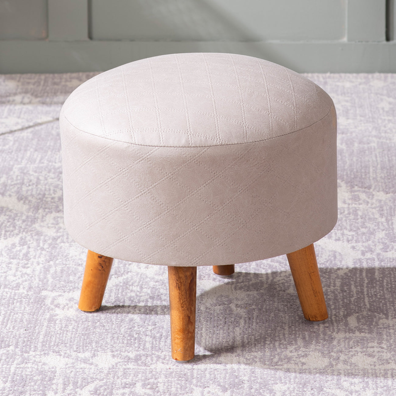 Brick Beige Faux Leather Ottoman