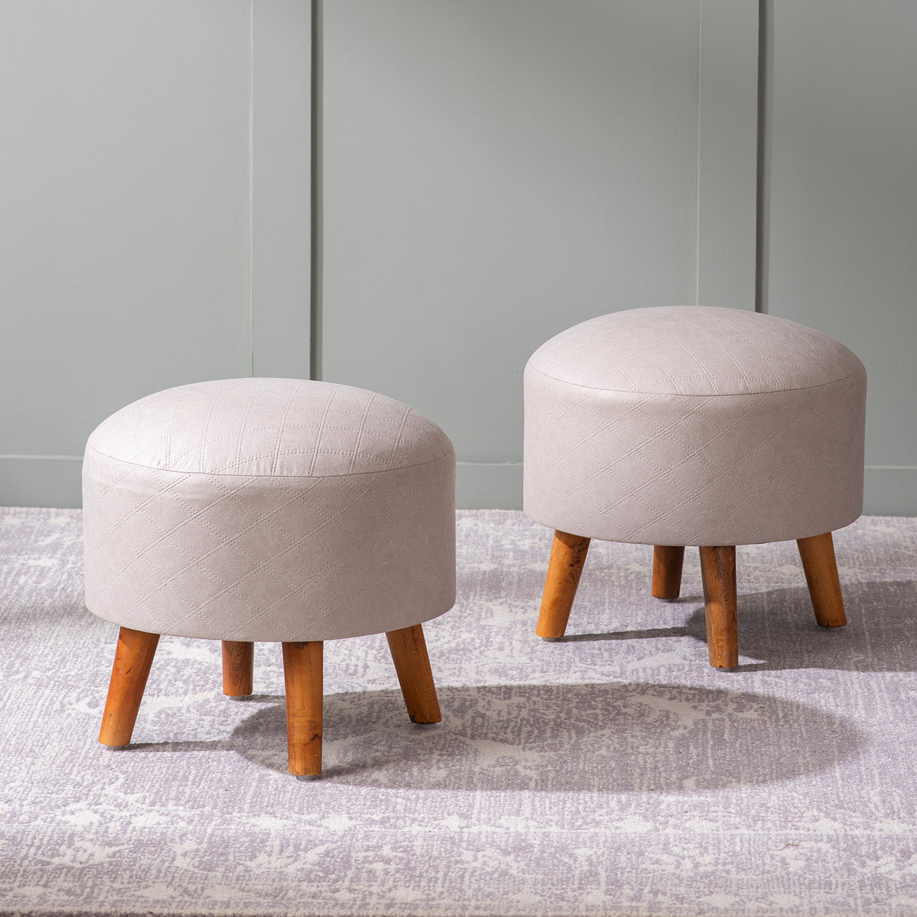 Brick Beige Faux Leather Ottoman