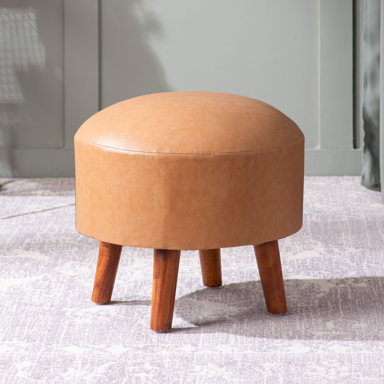 Brick Brown Faux Leather Ottoman