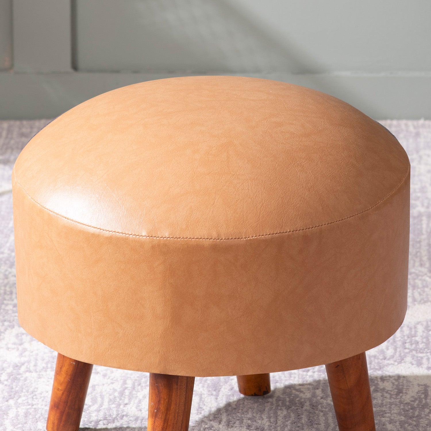 Brick Brown Faux Leather Ottoman