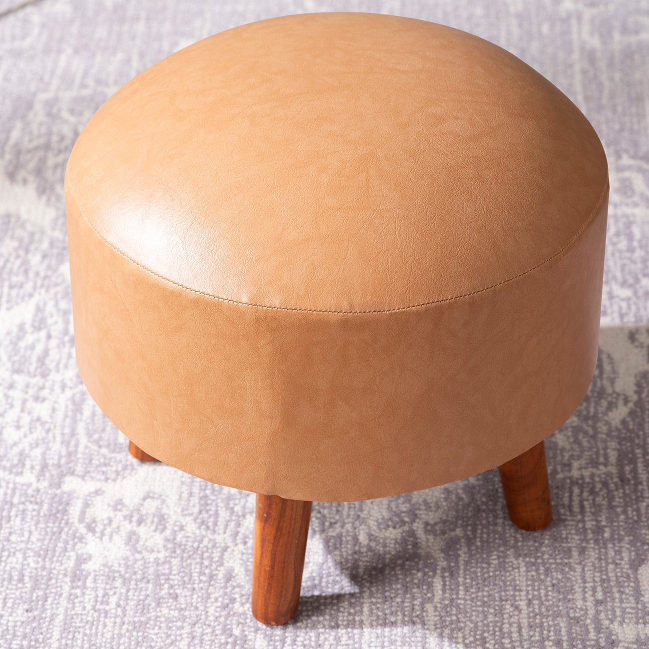 Brick Brown Faux Leather Ottoman