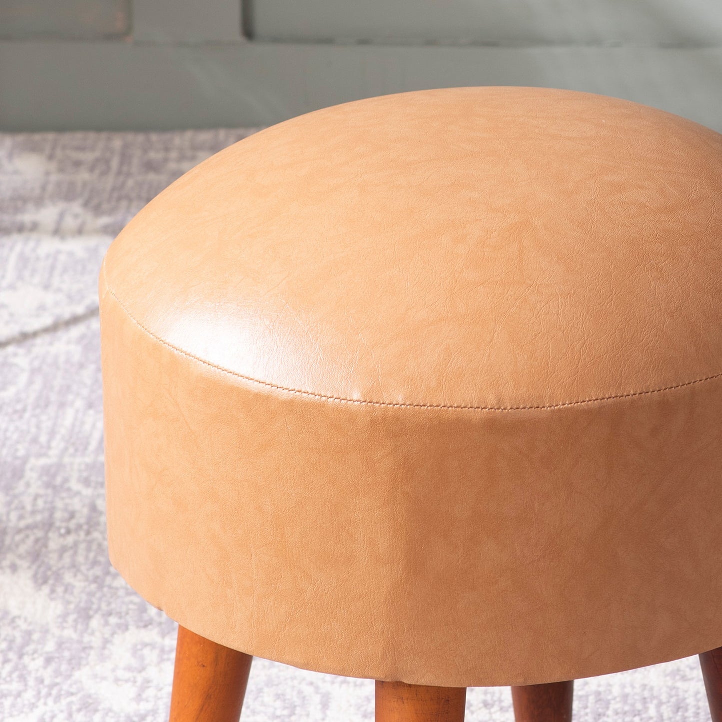 Brick Brown Faux Leather Ottoman