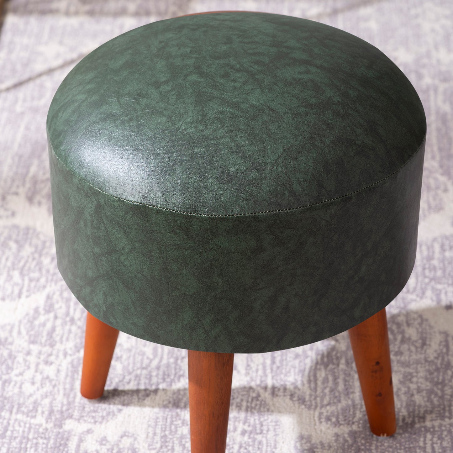 Brick Forest Green Faux Leather Ottoman Set Of 2