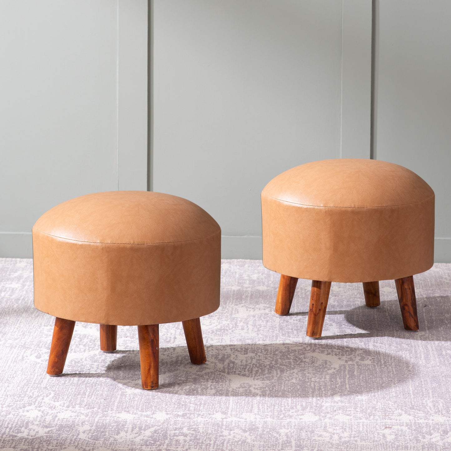 Brick Mustard Faux Leather Ottoman Set Of 2