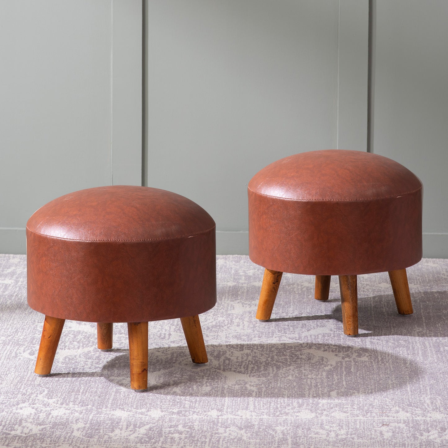 Brick Tan Faux Leather Ottoman Set Of 2