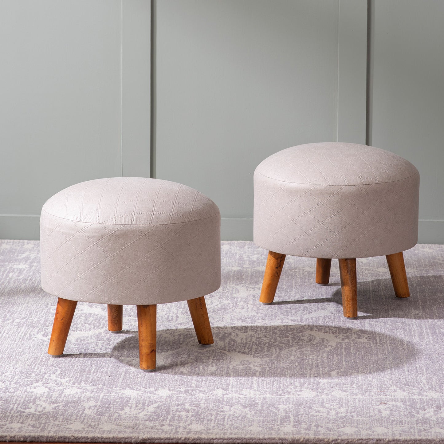 Brick Beige Faux Leather Ottoman Set Of 2