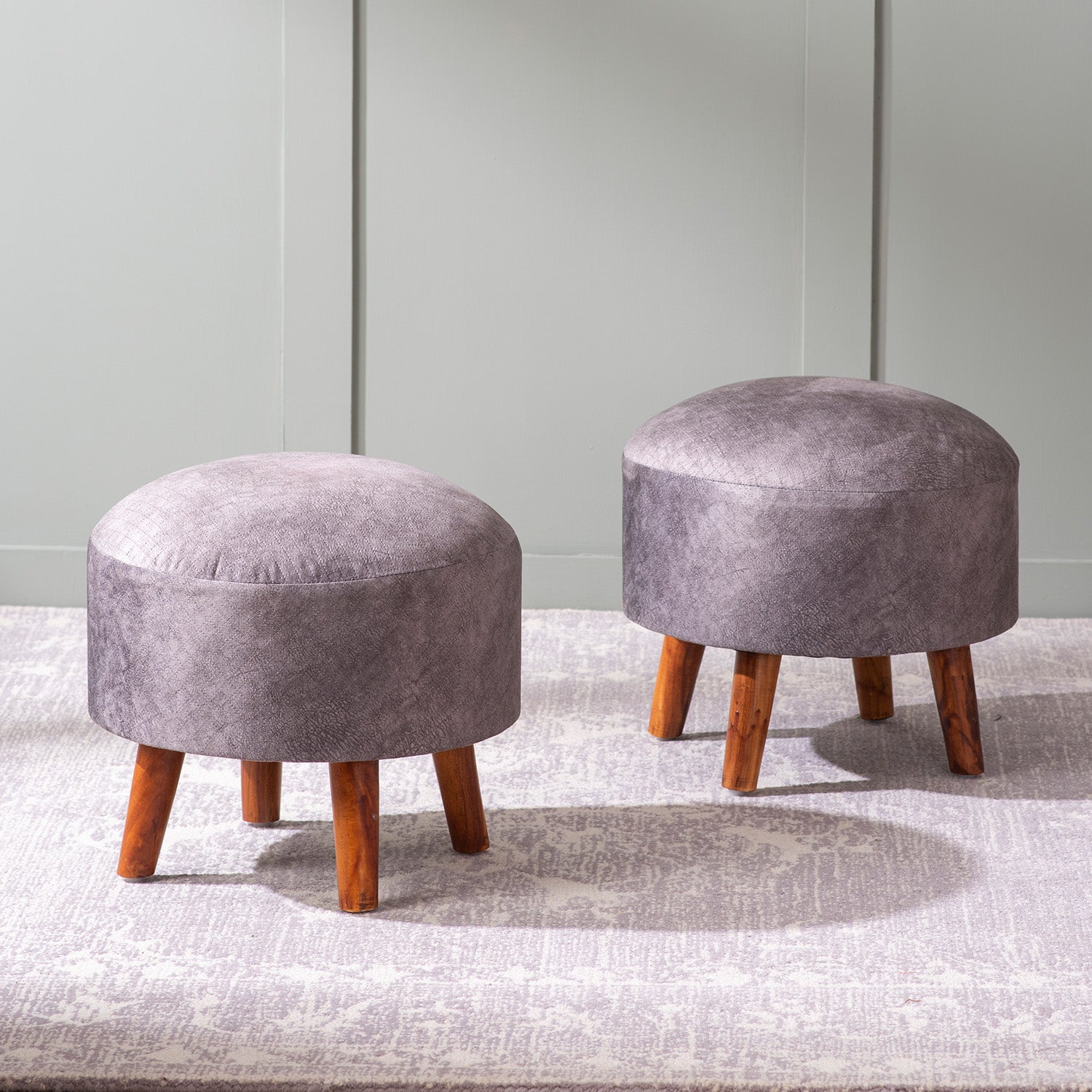 Brick Grey Faux Leather Ottoman Set Of 2