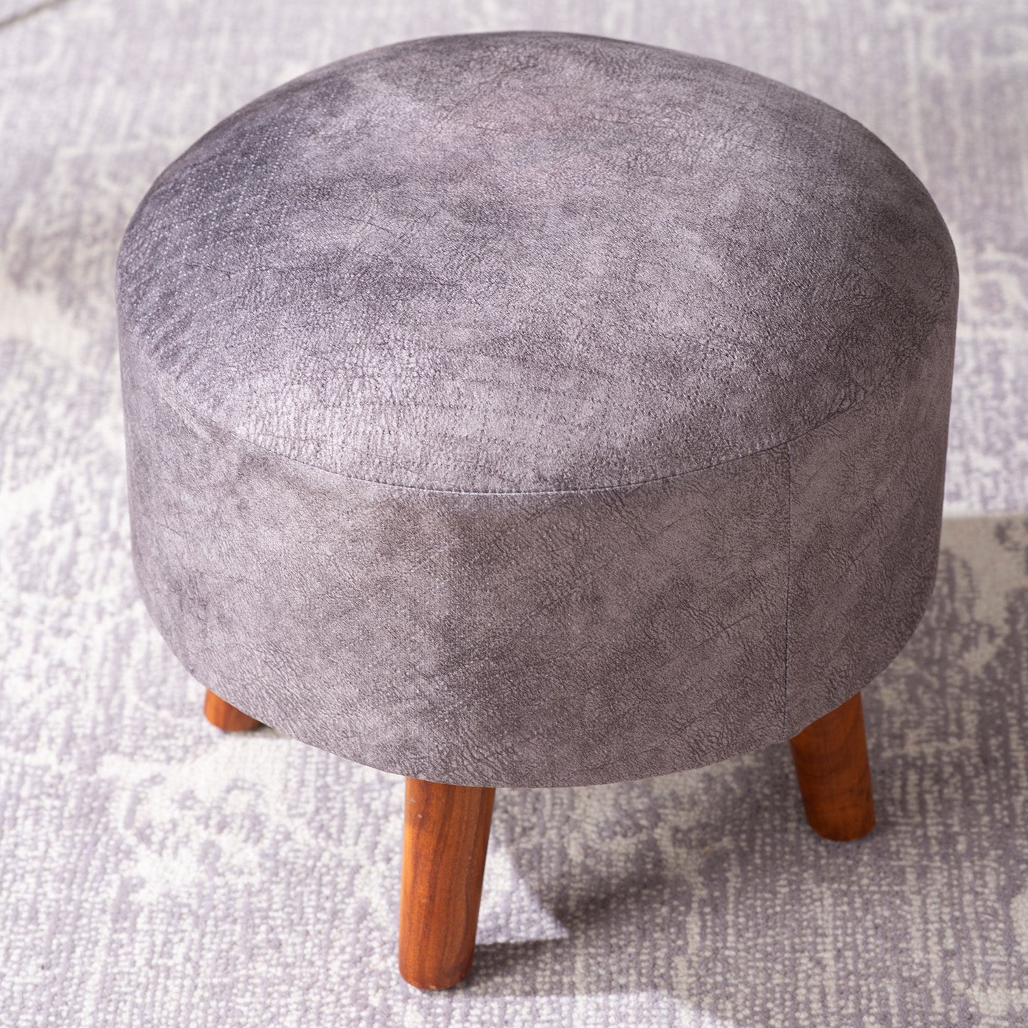 Brick Grey Faux Leather Ottoman Set Of 2