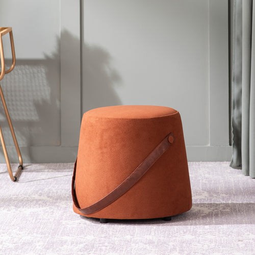 Hoist Collection Tan Pouf With Faux Leather Strap