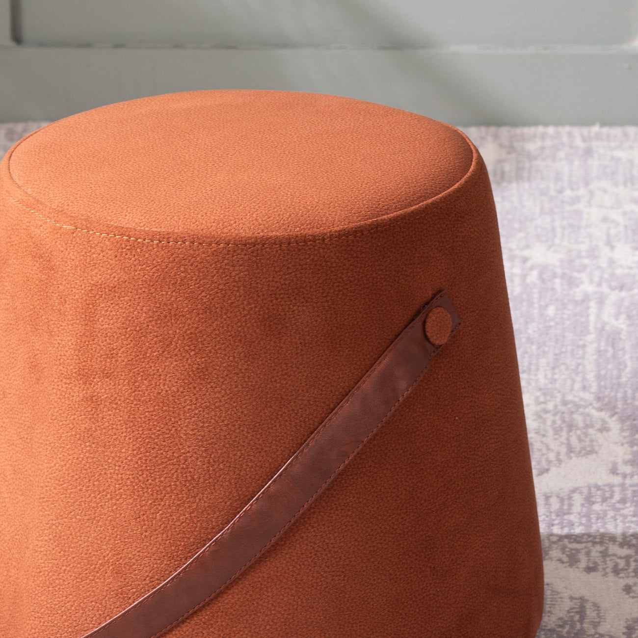 Hoist Collection Tan Pouf With Faux Leather Strap