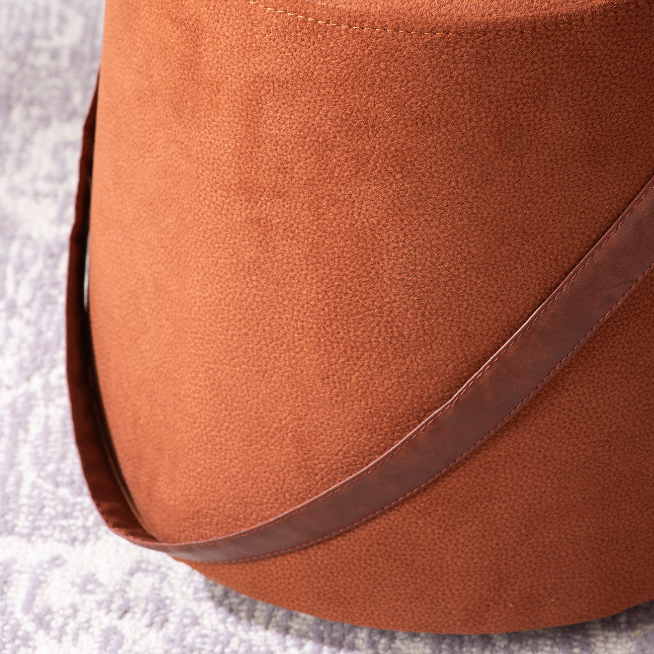 Hoist Collection Tan Pouf With Faux Leather Strap