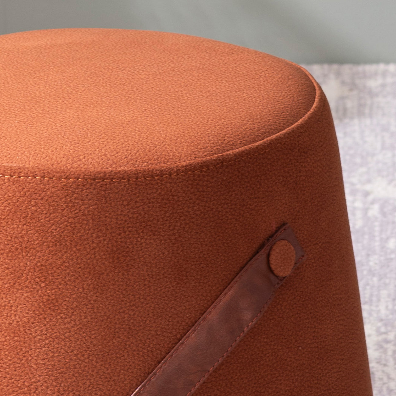 Hoist Collection Tan Pouf With Faux Leather Strap