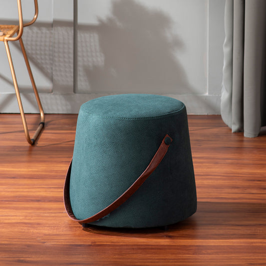 Hoist Collection Green Pouf With Faux Leather Strap