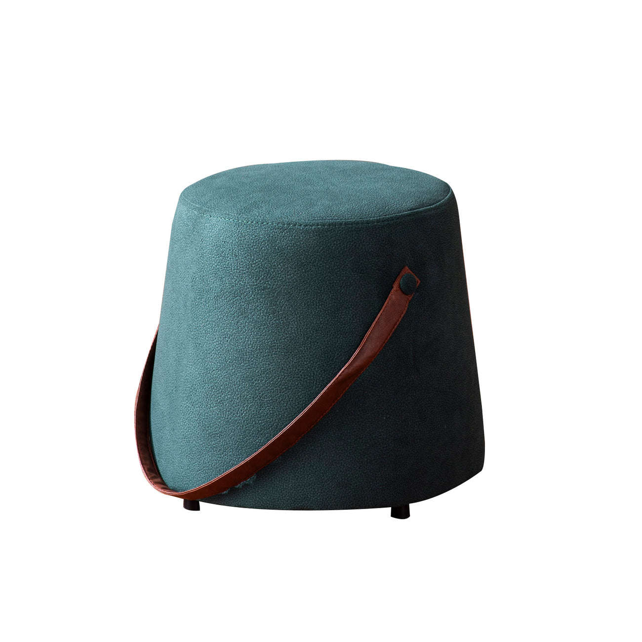 Hoist Collection Green Pouf With Faux Leather Strap