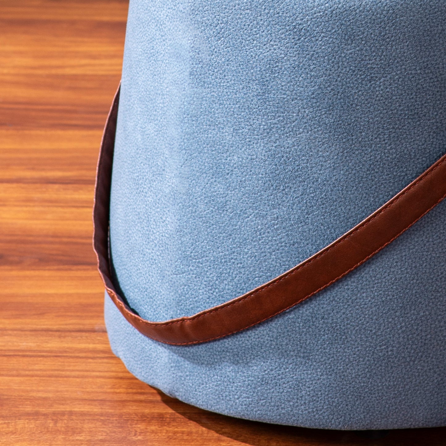 Hoist Collection Blue Pouf With Faux Leather Strap