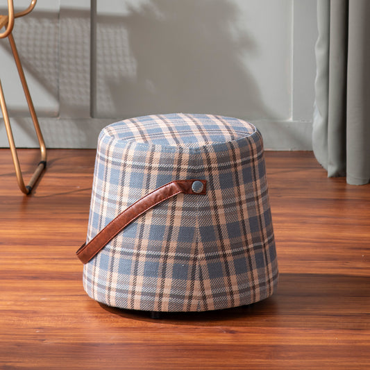 Hoist Collection Grey Pouf With Faux Leather Strap